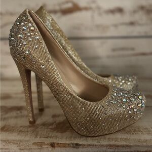 Sparkling Gold Crystal Women's Heels